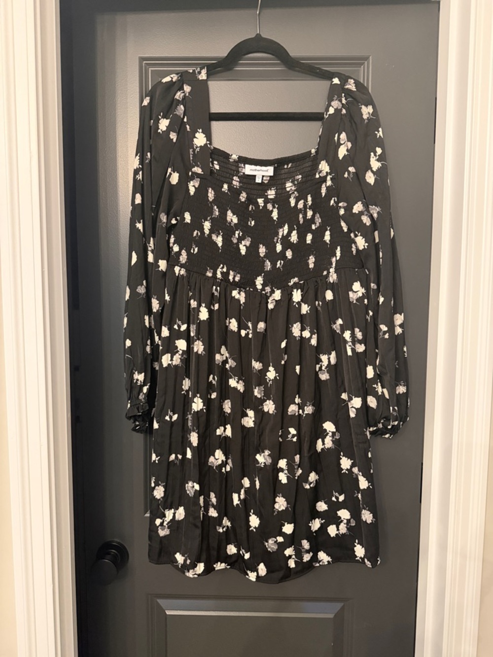 Motherhood Maternity Black Floral Smocked Bodice Dress